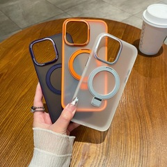 適用蘋果15ProMax手機殼iPhone14pro防摔13磨砂膚感隱藏摺疊支架