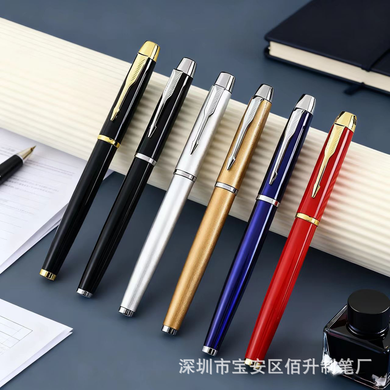Gold and silver clip ballpoint pen business signature pen office stationery metal signature pen adjustable logo stainless steel gel pen