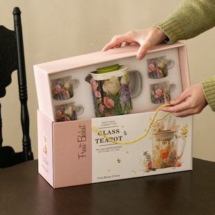 Elegant Flower series one pot four cups gift box gift suit high-looking high temperature resistant electric ceramic stove glass teapot tea cup