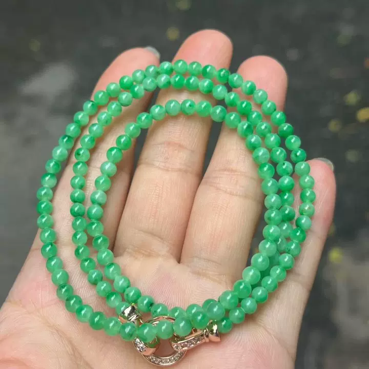 天然 A货缅甸翡翠项链阳绿色手链多圈妈妈项链手串手饰母亲节礼物