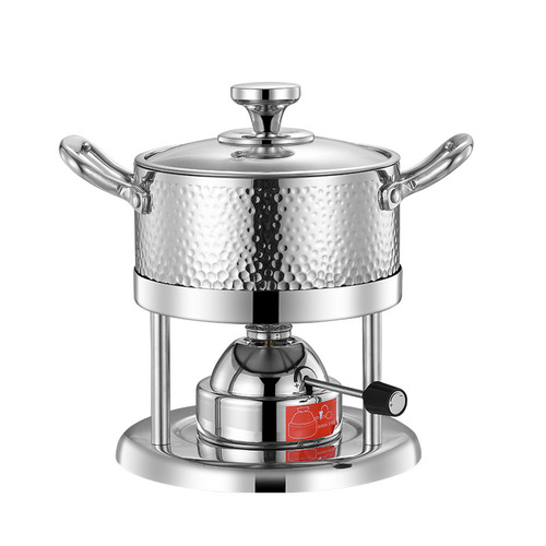 Food grade 304 three-layer steel hot pot hotel single hot pot dining stove outdoor camping small hot pot hammer pattern hot pot
