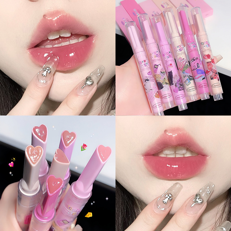 Cappuvini Cappuccino Milk Tea Color Watermelon Color Solid Lip Balm Blush Lip Glitter Lipstick