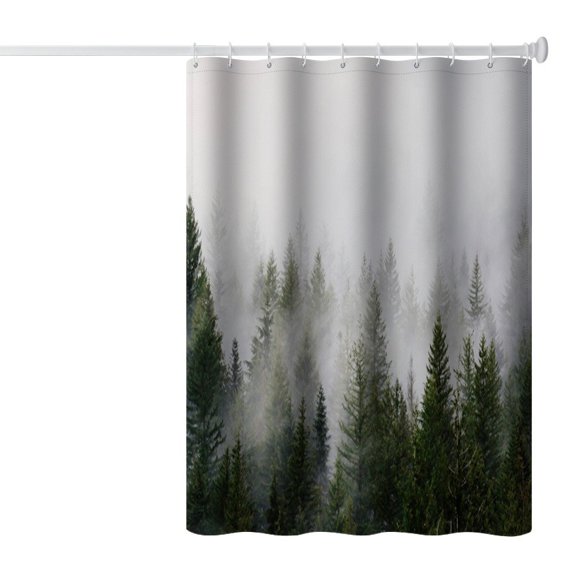 Cortina de ducha estilo europeo estilo ins popular bosque de niebla gruesa montaña lejana engrosada poliéster Impresión digital multi-especificación cortina decorativa
