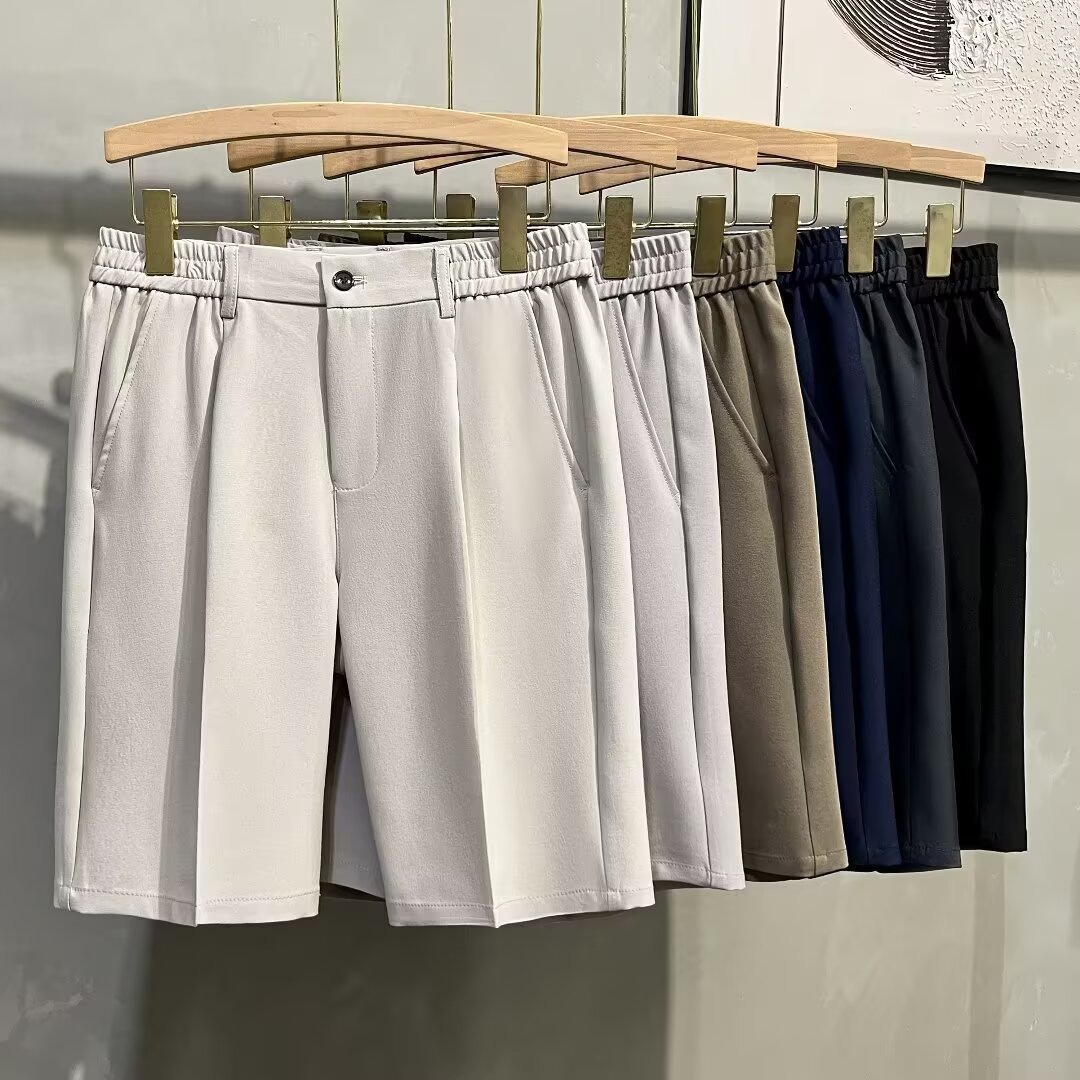 Short d'été pour homme, coupe droite, longueur mi-longue, taille élastique, style décontracté, coupe ajustée._voghion.com