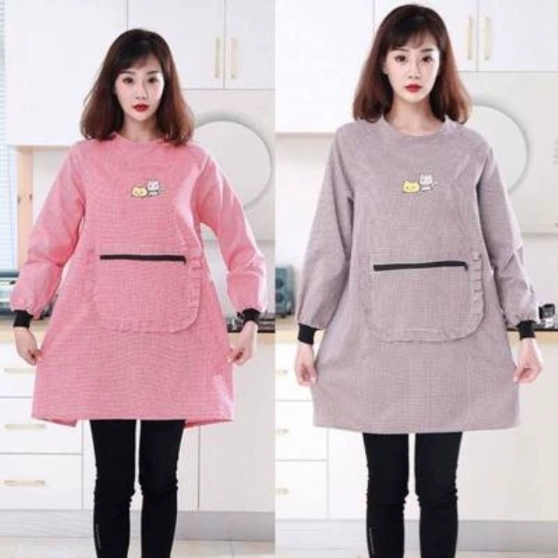 Короткий фартук хлопчатобумажная капюшон женская кухня домашняя женщина с длинными рукавами