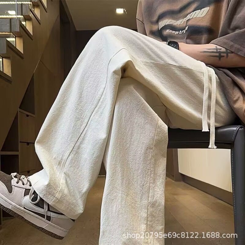 Men's Breathable Trendy Brand Pants for Spring, Autumn, and Summer, Loose Straight-Leg Wide-Leg Casual Long Pants, Men's Casual Versatile Wear