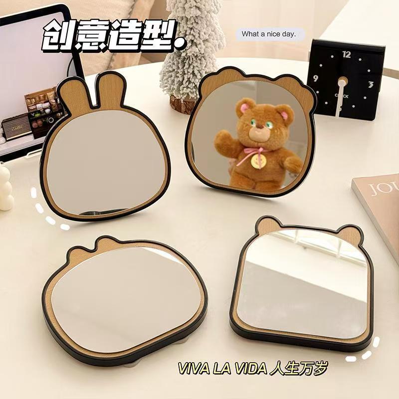 Ins espejo de maquillaje de madera espejo de escritorio plegable espejo portátil de dibujos animados maquillaje de belleza maquillaje princesa flores conocen espejo de mano