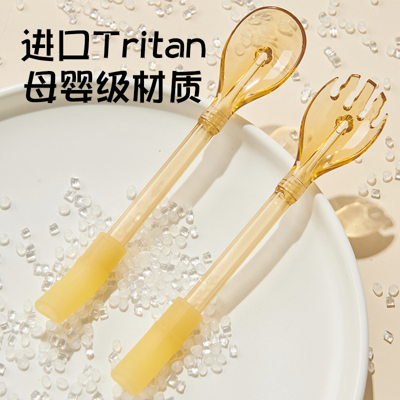 cubiertos para bebés cucharas de paja de mango largo 2 - en - 1 cucharas de paja de sopa para niños que comen por sí mismos