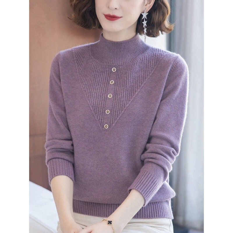 New Style Western Style Mother Sweater Half-turtleneck Base Shirt Middle-aged and Elderly Women's Autumn and Winter Wear Inner Knitted Warm Thickened