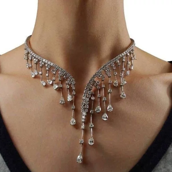 Cross-Border New Tassel Necklace Exaggerated Sparkling Rhinestone Necklace High-End Banquet Accessories Women's Necklace