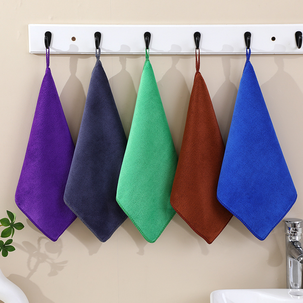 Toallas al por mayor limpieza doméstica toallas de fibra fina para limpiar la mesa engrosada absorción de agua no es fácil de perder cabello colgar toallas cuadradas image 2