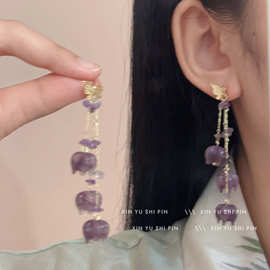 紫色铃兰花长款流苏耳环超仙气质复古宫廷风精致甜美百搭耳钉耳饰