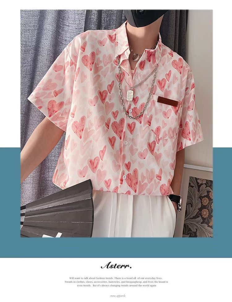 Men's color half casual loose high-class shirt short outer sleeve -- printable Tiktok face sheet_voghion.com