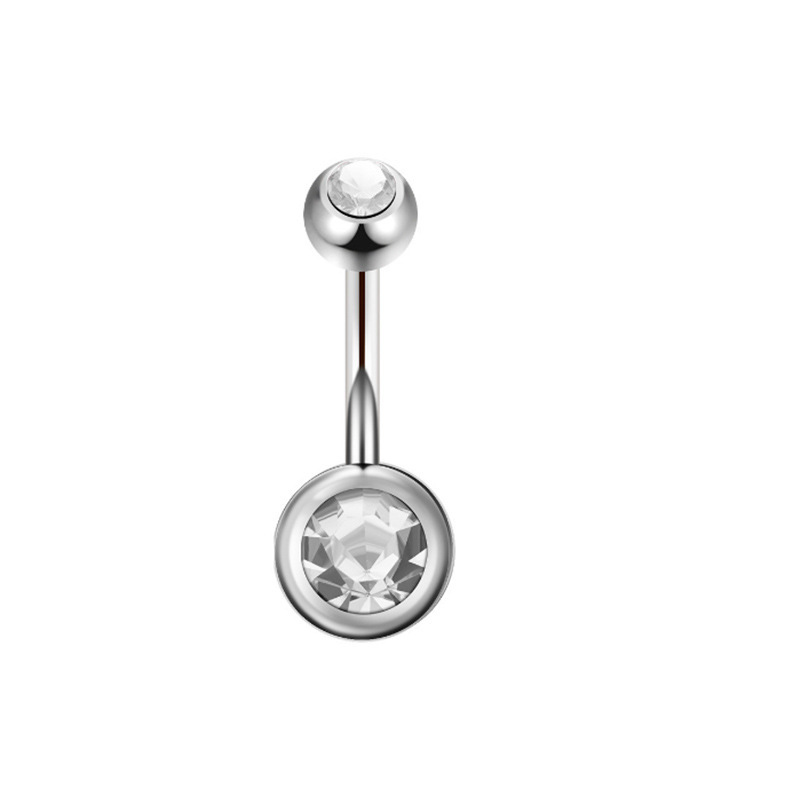 Stainless Steel Banana Bar Double-ended Rhinestone Ball Piercing, European And American Body Piercing Jewelry, Colorful_voghion.com