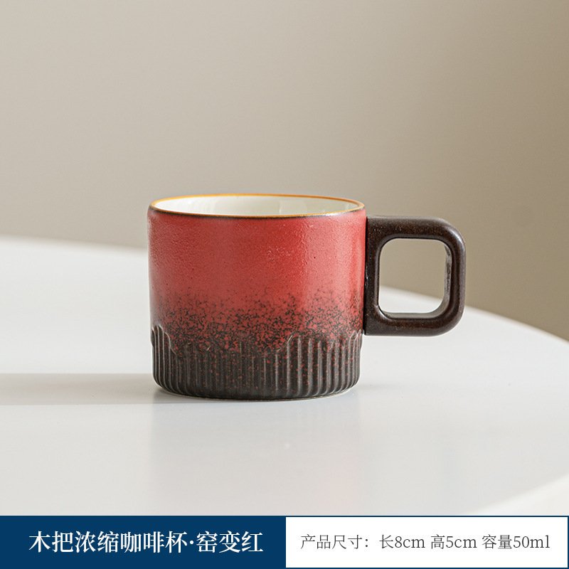 Mango de madera taza de café té taza de té gradiente esmalte exquisita cerámica pequeña taza de regalo caja de regalo traje al por mayor