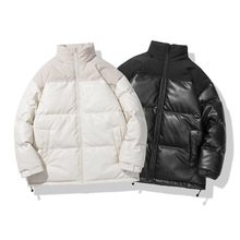 冬季新款跨境加厚加大男士休闲棉服外套男棉衣简约立领情侣皮棉袄