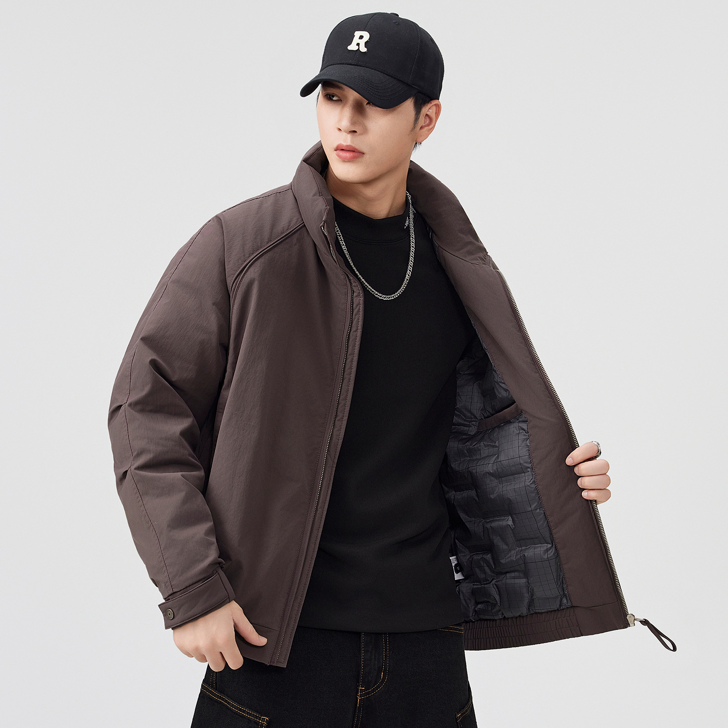 Chaqueta de plumón para hombres 2025 invierno nuevo tipo ligero y delgado bordado de cuello caliente chaqueta de plumón universal chaqueta de hombre suelta image 3