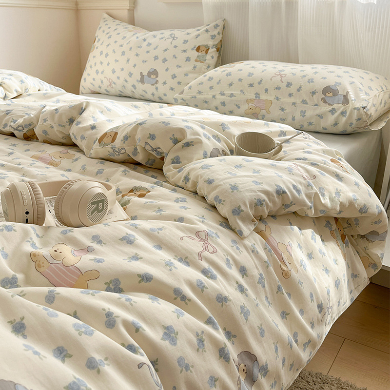 Cama de algodón de hilo de doble capa de cuatro piezas 100 algodón 2025 nuevo estilo funda de edredón sábana ropa de cama individual de tres piezas