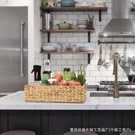 跨境水葫芦草收纳篮长方形厨房调味瓶收纳盒卫生间纸巾香薰储物筐