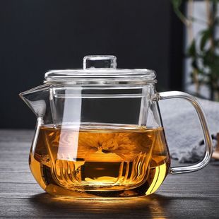 Heat-Resistant High-Temperature Glass Teapot with Filter, Thickened Transparent Single Pot, Small Floral Teapot for Home Use, Tea-Water Separation, Tea Brewing