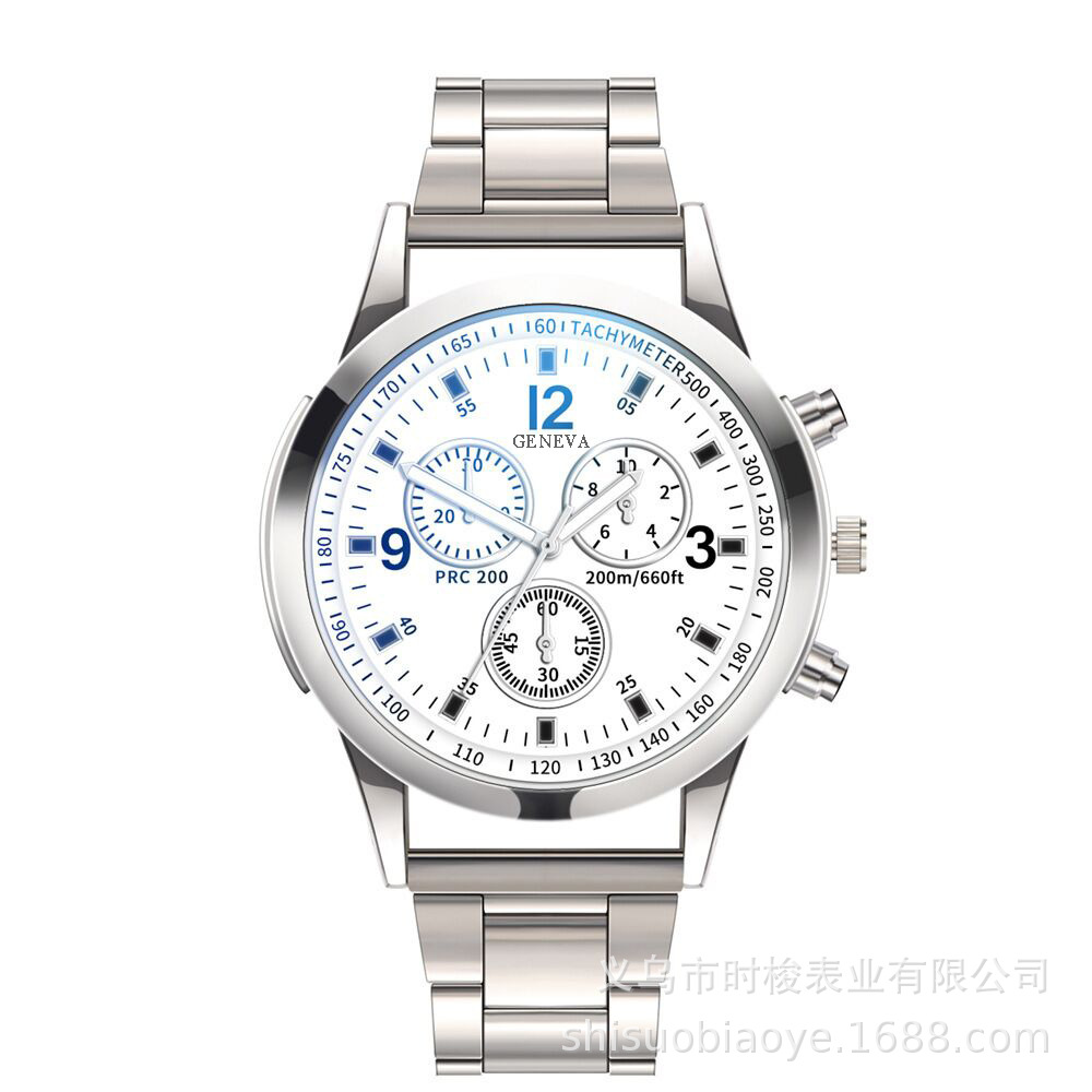 Deseo de los hombres correa de acero reloj de moda de tres ojos de seis pines azul Luz de cristal reloj de negocios casual reloj de los hombres al por mayor