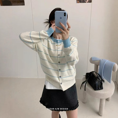 苏珊 2025秋冬季新款韩版条纹爱心针织开衫毛衣女宽松上衣27556