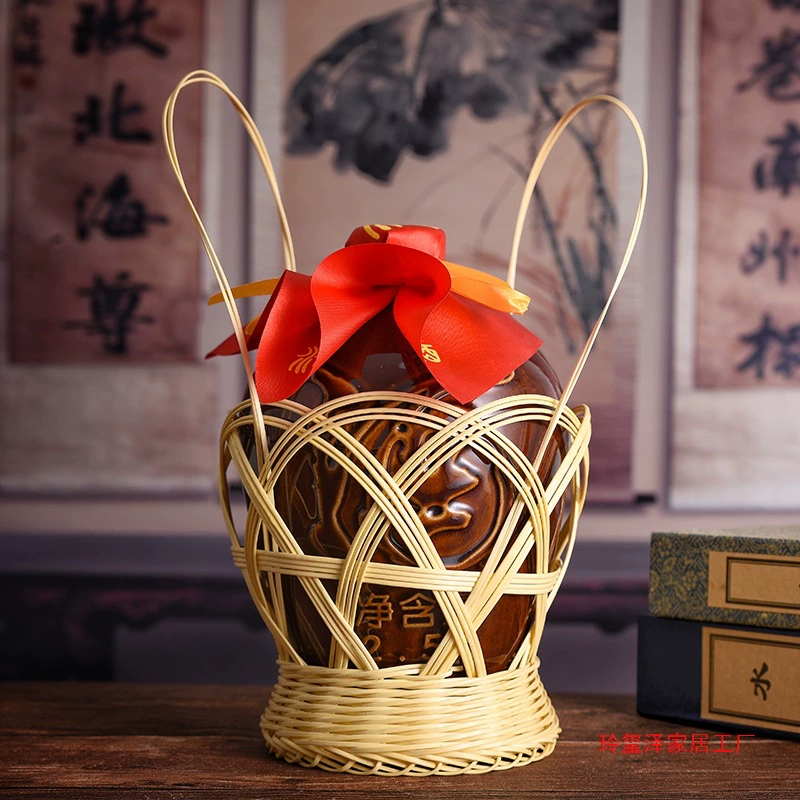 Пустая керамическая бутылка для вина из Сычуани с бамбуковой корзиной, свадебная винная банка 1 кг, 2 кг, 5 кг, 10 кг, 3 маленькие бутылки для вина, цена от производителя