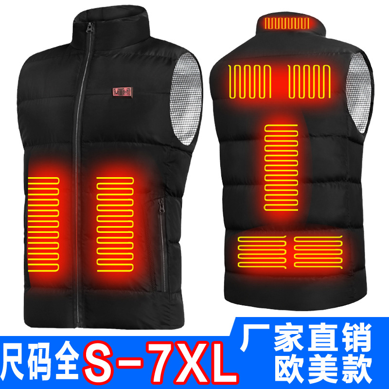 Chaleco de calefacción inteligente de doble control Zona 9 Chaleco de calefacción de carga transfronteriza abajo de algodón doble interruptor USB Chaleco de calefacción