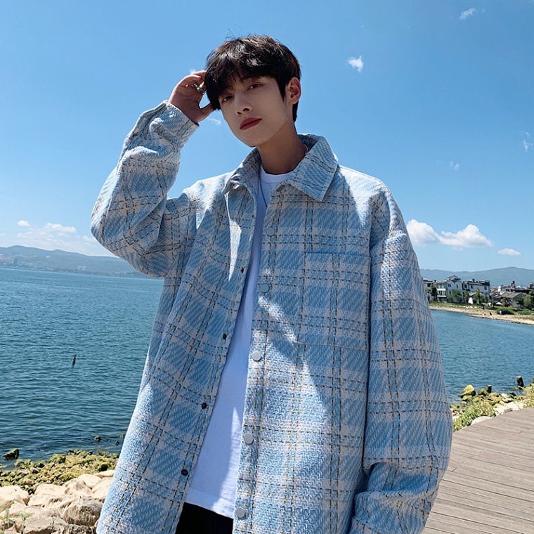 Checked Jacket For Men, Stylish Lapel Coat For Couples Loose Fit_voghion.com