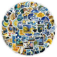 100张卡通梵高油画涂鸦儿童文具盒行李箱滑板车饭卡防水贴画批发