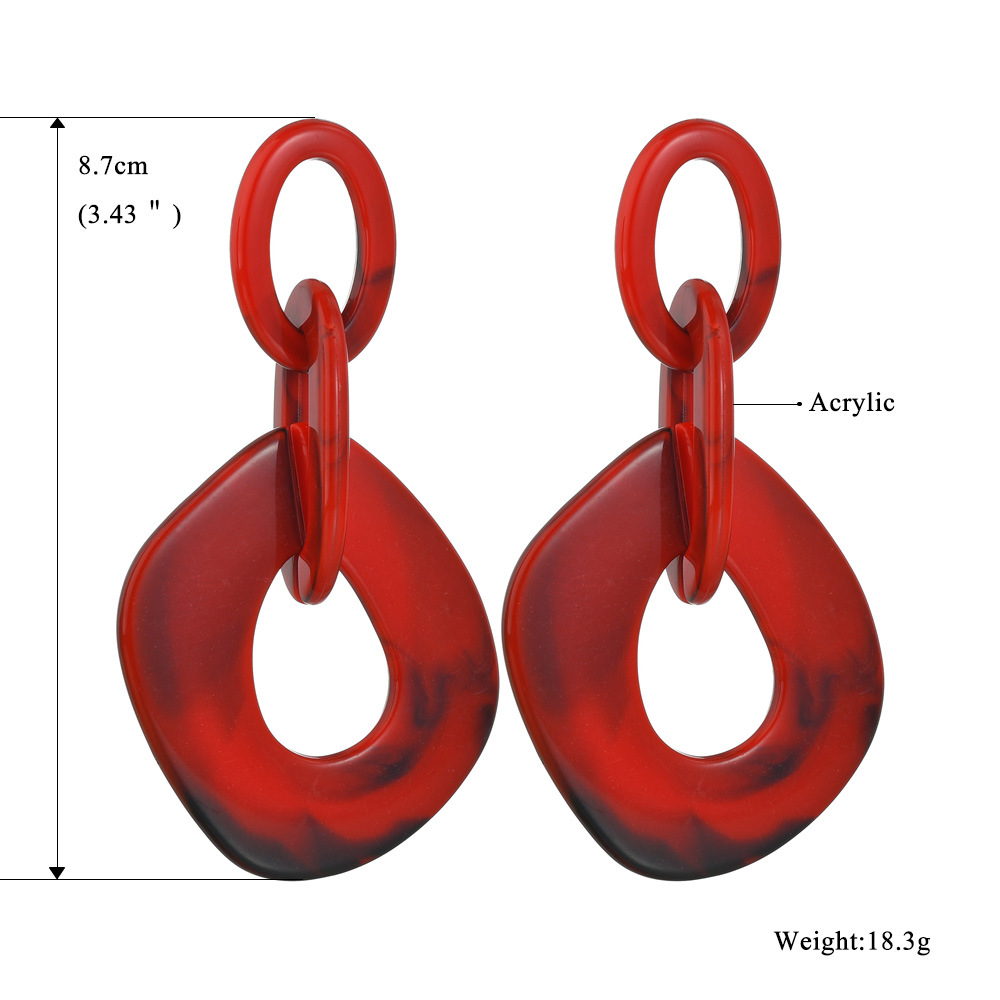 20g Weight Fashion Red Resin Geometric Splicing Earrings Wholesale Nihaojewelry
