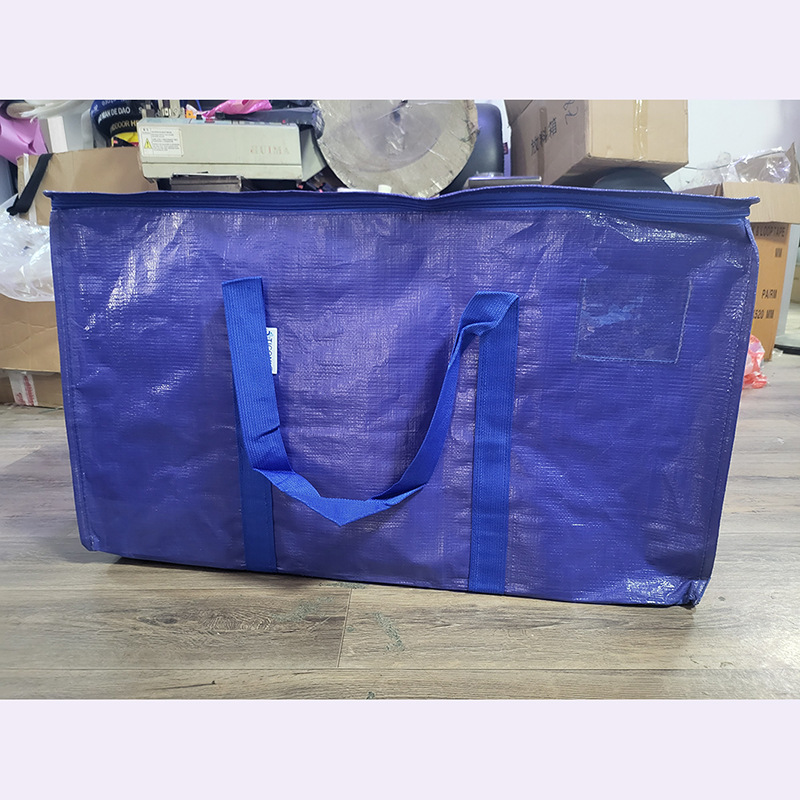 Portátil de doble hombro con cremallera bolsa de equipaje de almacenamiento PP bolsa tejida de plástico grande embalaje azul a prueba de polvo frata al por mayor