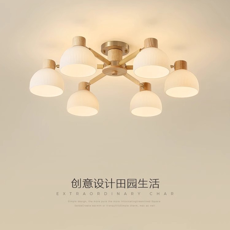 Lámpara de sala de estar de troncos, candelabro, vidrio creativo japonés, habitación de libro nórdico, lámpara de dormitorio, lámpara de comedor de madera maciza minimalista moderna