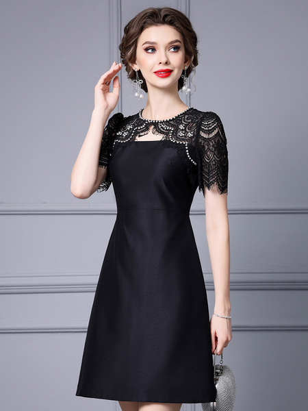 Zhili High end Exquisite Small Black Skirt Summer Handmade Nail Diamond Splicing Lace High Waist Dress Mid Skirt 2024 Ne