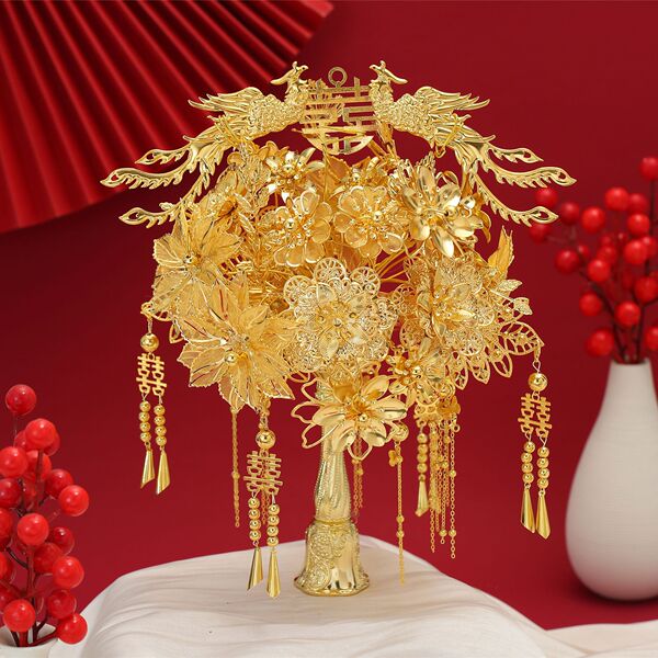New Green Colorful Golden Bouquet DIY High-End Material Chinese Wedding Bride Newlywed Xiuhe Cheongsam Best Friend