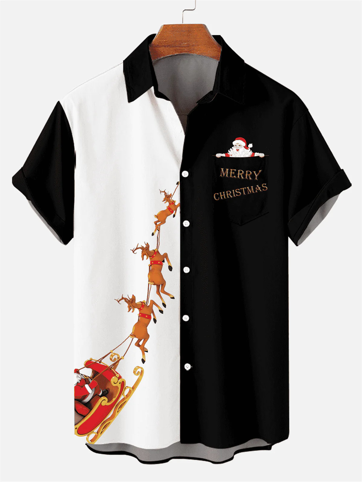 Amazon AliExpress 20243D colección de Navidad con bolsillos blusa corta estampada casual para hombre