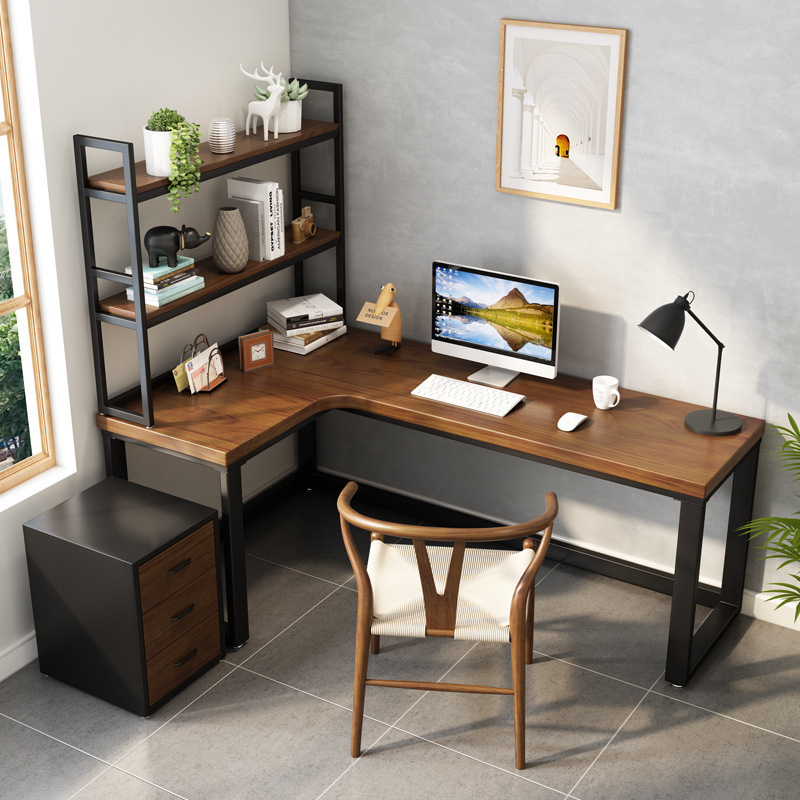 Modern Simple Solid Wood Computer Desk with Bookshelf Study Desk with Drawer Studio Corner Single Desk