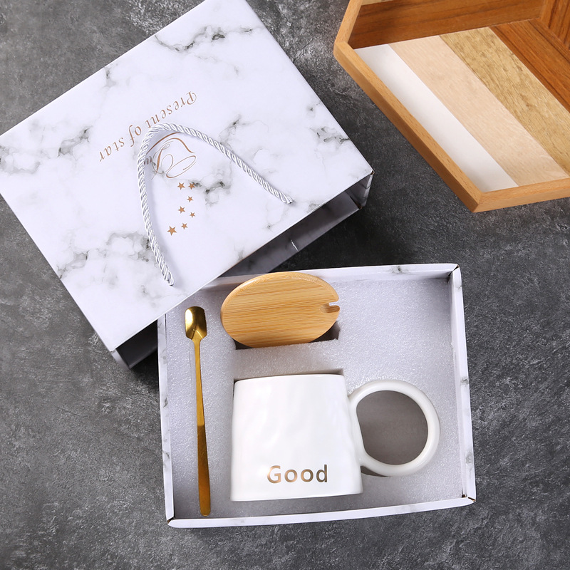 Black and white matt couple cup souvenir gift Nordic ceramic cup water cup with lid supports LOGO printing