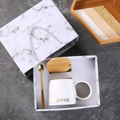 Black and white matt couple cup souvenir gift Nordic ceramic cup water cup with lid supports LOGO printing