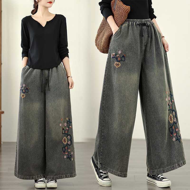Autumn denim retro ethnic trousers