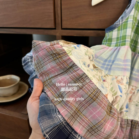 [Dessert cheese] French bunny! Baby Girl Vintage Patchwork Plaid Bohemian Vacation Sling