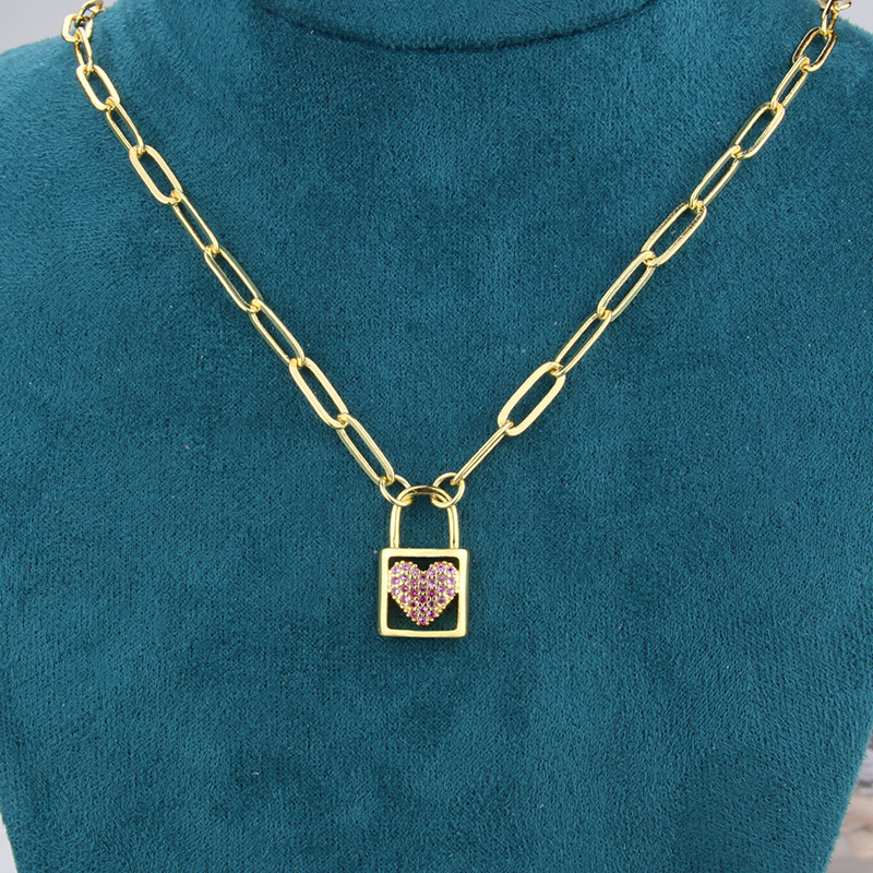 red zirconium heart-shaped lock necklace