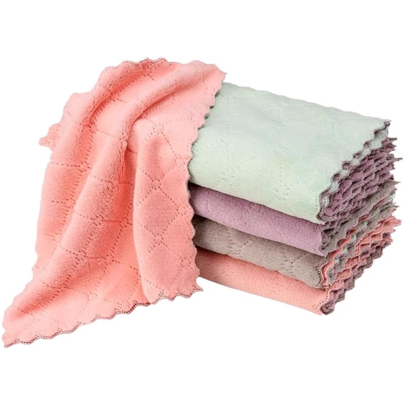 Trapo de lana de coral, paño de cocina, toalla, paño de mano, estropajo de cocina, limpieza de mesa, limpieza, absorción de aceite, sin pérdida de cabello, absorción de agua