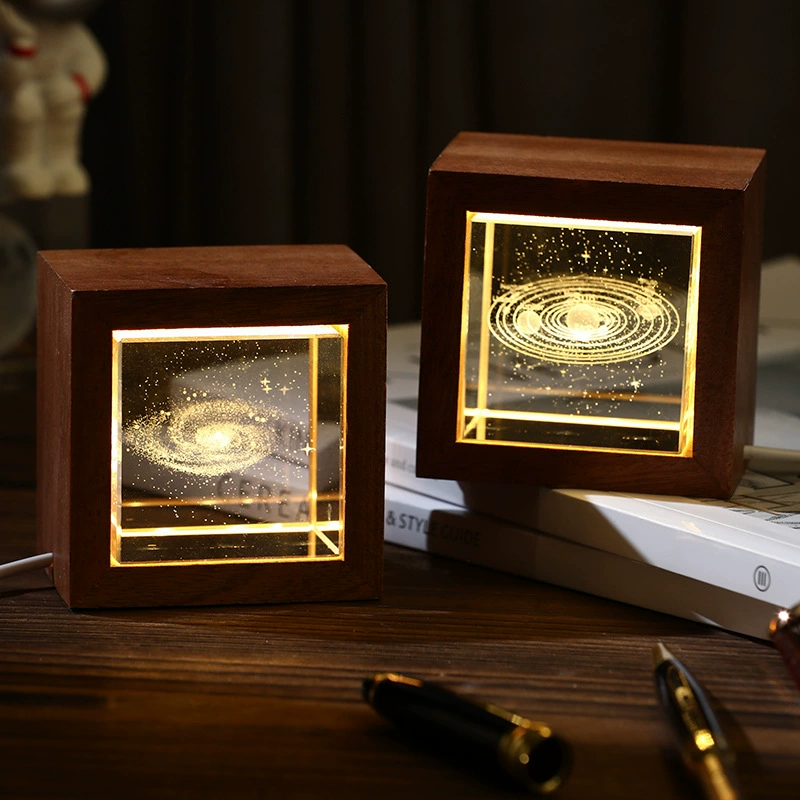 Креативный резной куб Crystal Cube Деревянная рамка ночник Рабочий стол небольшое украшение комнаты подарок на день мальчиков