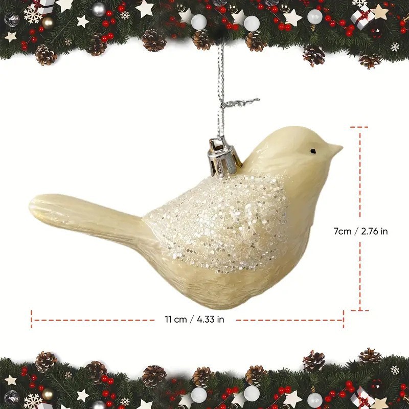 Exquisito pájaro árbol de Navidad decoración vacaciones cola decoración colgante brillo lentejuelas exquisito pájaro árbol de Navidad colgante