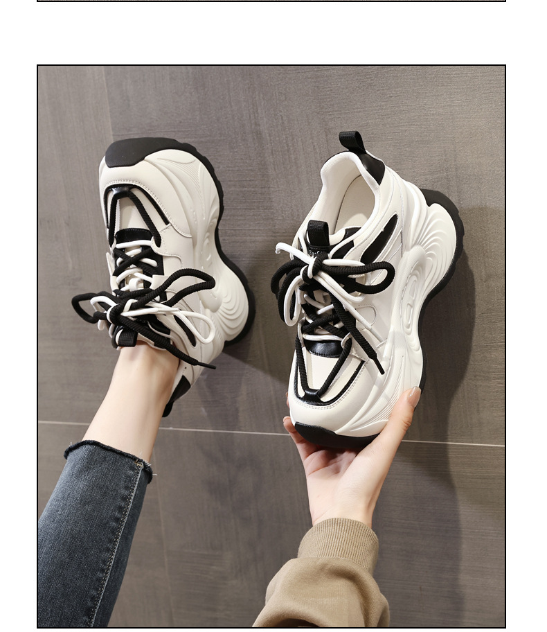 Giày sneaker nữ đế dày tăng chiều cao phong cách bánh xốp mềm mại — Màu be chi tiết 16