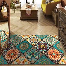 美式复古花砖水晶绒地垫门口耐脏蹭土入户门地垫跨境防滑脚垫子