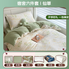 大学生ベッド用ベッドシーツと掛け布団カバーの3点セット、小さな爽やかな花柄ベッドマットレス6点セット、シングル寮寝具