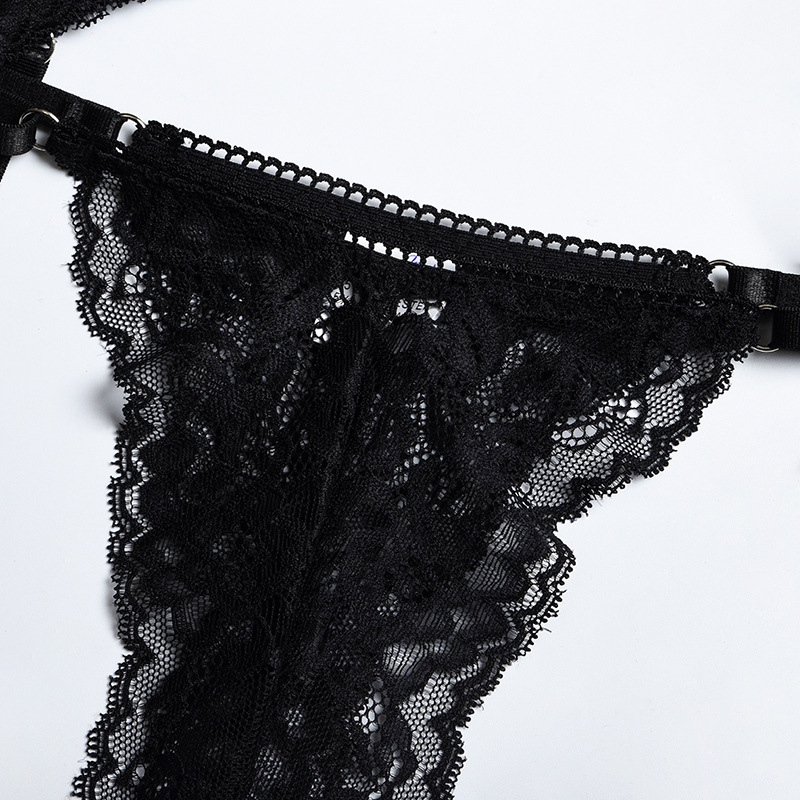 metal chain decor lace see-through with underwire slim underwear set NSWY117853