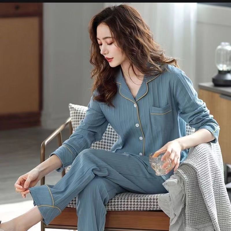 Pijamas de algodón para mujer Primavera y otoño de manga larga más el tamaño de las mujeres al aire libre ropa para el hogar traje suelto de madre de mediana edad